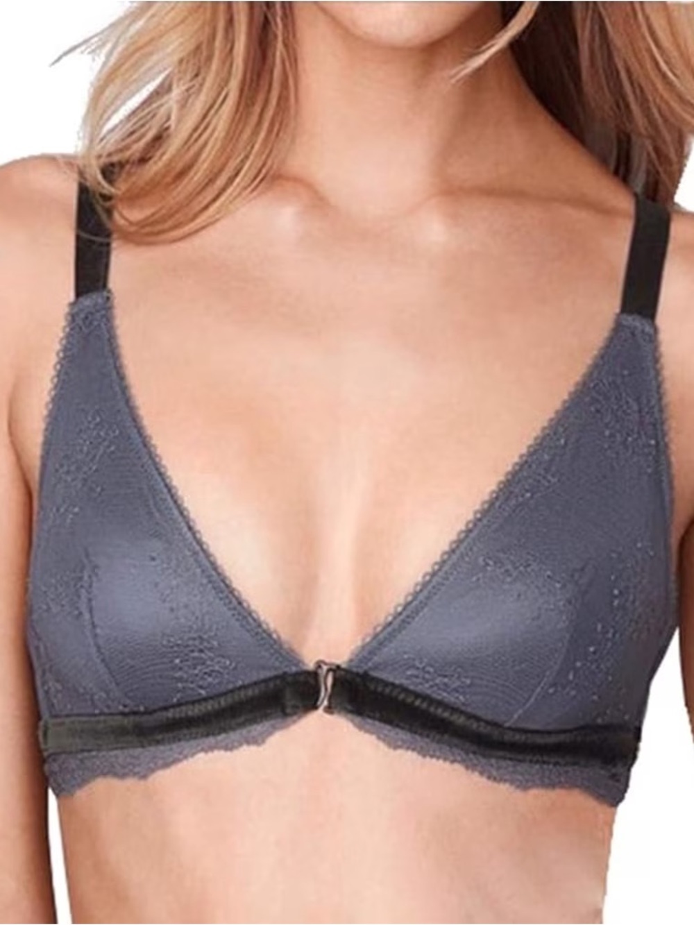 Victoria's Secret Gray Lace Front-Close Bralette with Black Straps